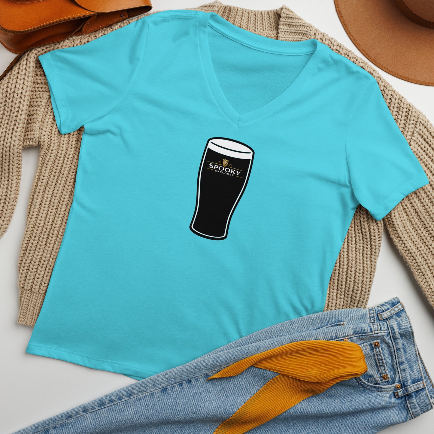 Spooky Explorer Irish Pint Women’s relaxed v-neck t-shirt