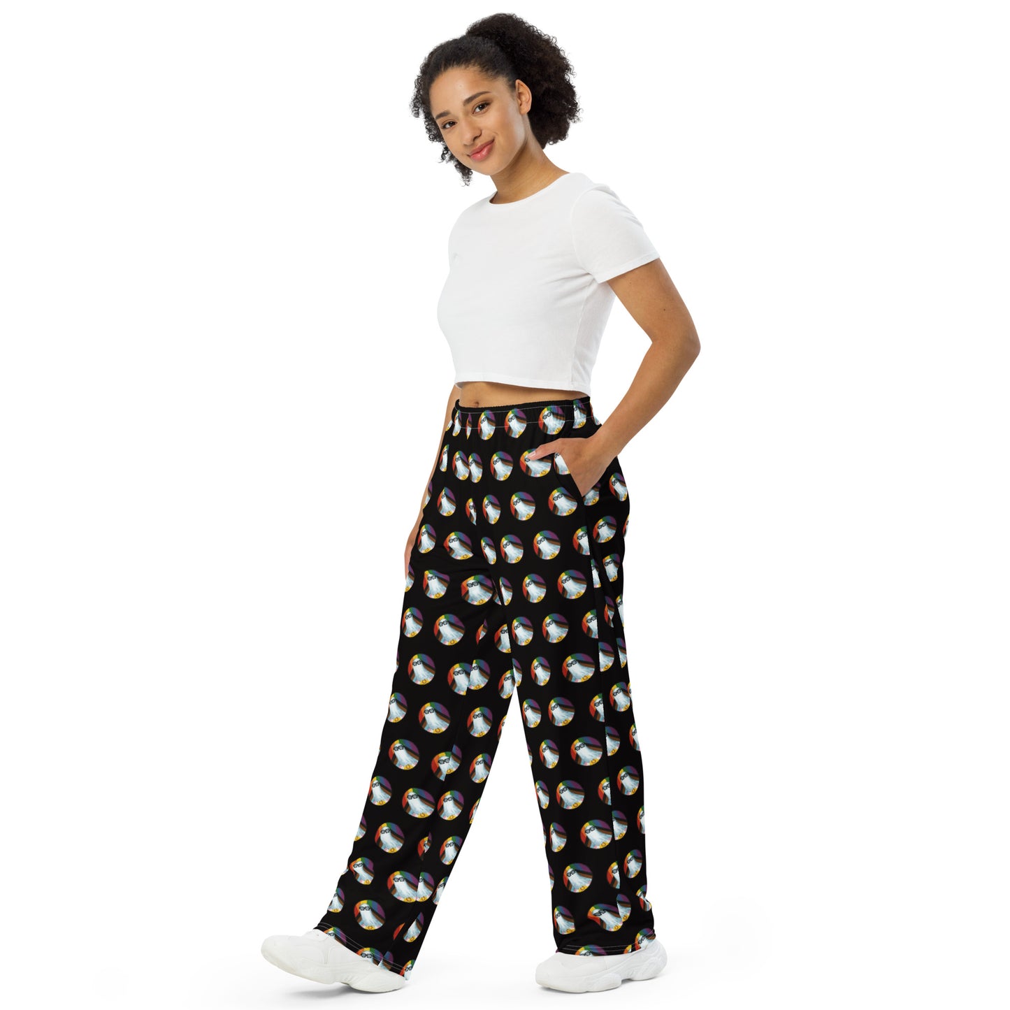 Spooky Pride All-over print unisex wide-leg pants (Black)