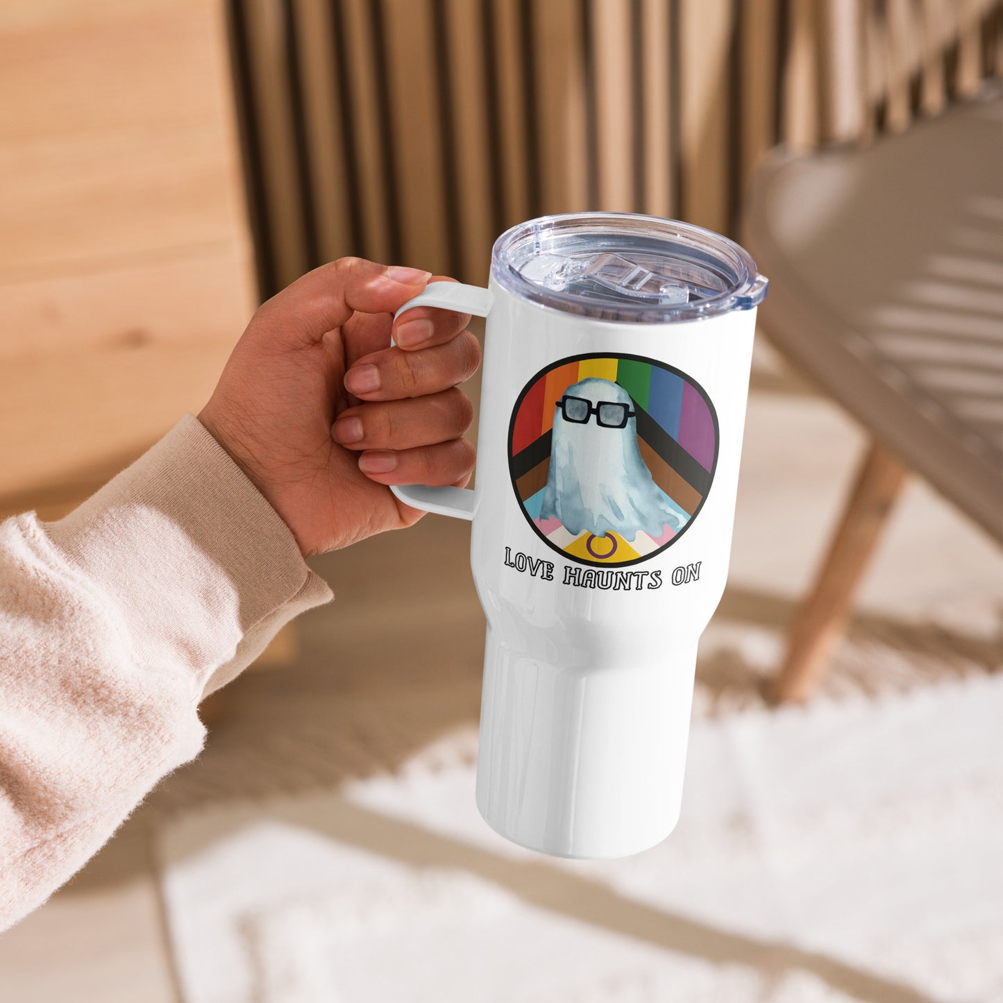 Spooky Pride Two-Sided Travel mug with a handle