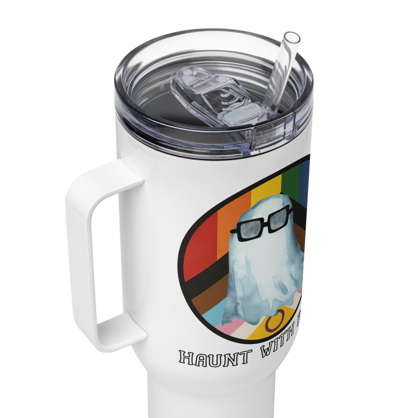 Spooky Pride Two-Sided Travel mug with a handle