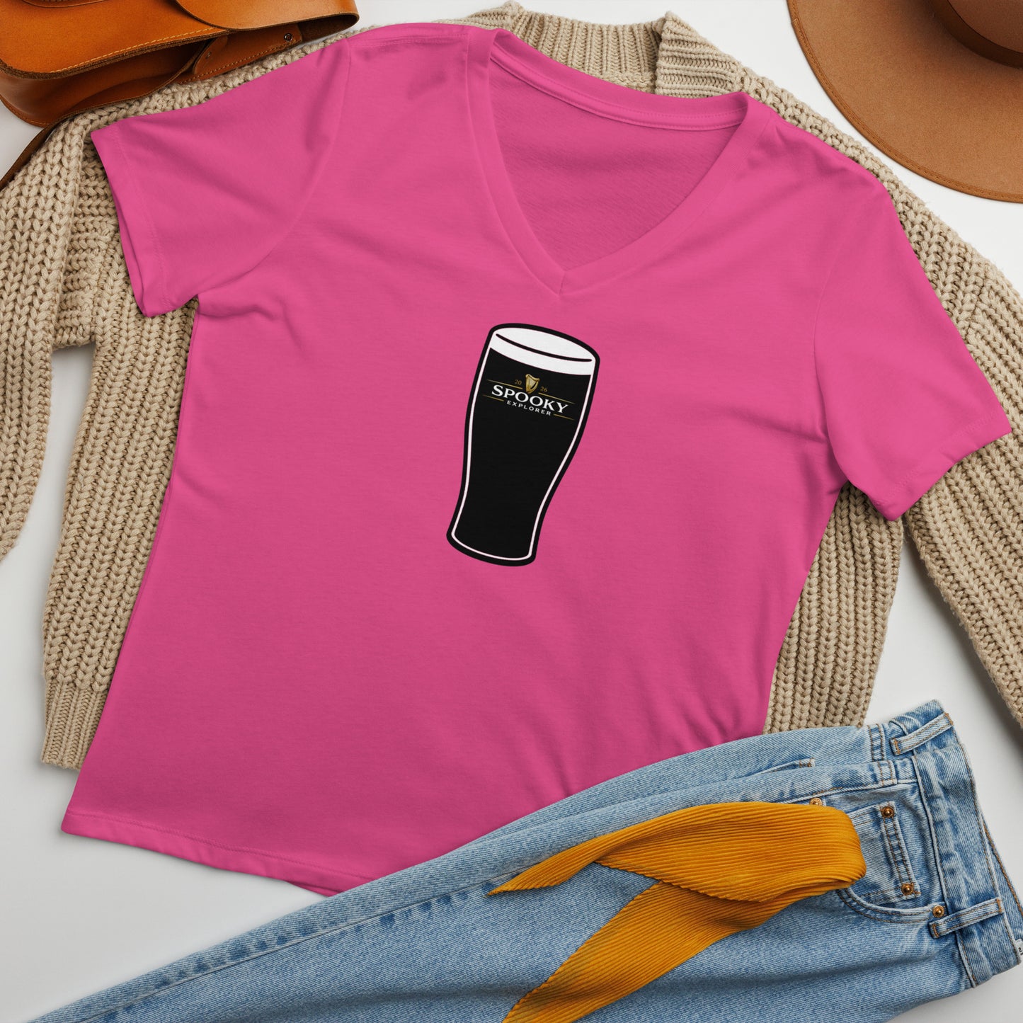 Spooky Explorer Irish Pint Women’s relaxed v-neck t-shirt