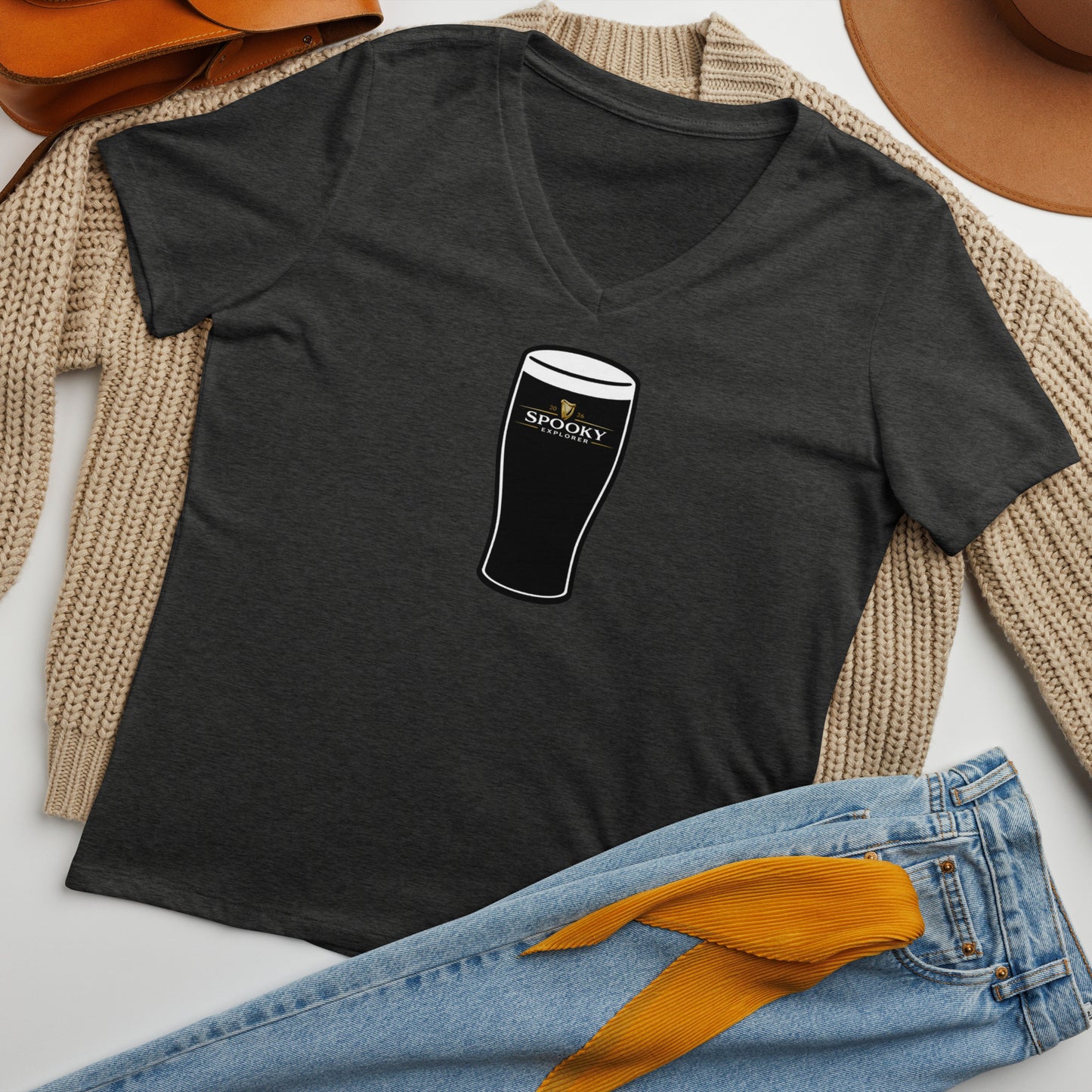 Spooky Explorer Irish Pint Women’s relaxed v-neck t-shirt